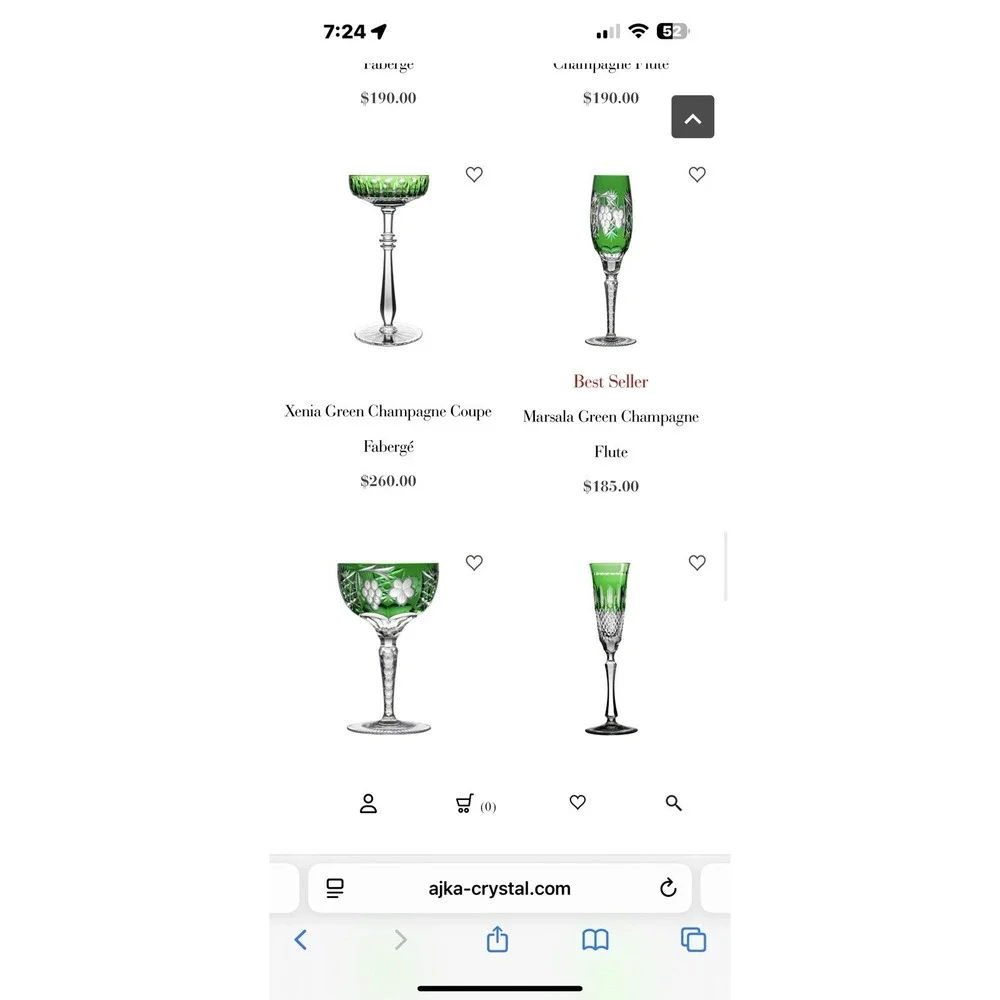 2 Ajka Crystal Glass Champagne Flutes Marsala Emerald Green & Purple 8 7/8